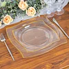10 Pack | 8" Clear / Gold Wavy Rim Modern Square Plastic Dessert Plates, Disposable Salad Appetizer Party Plates