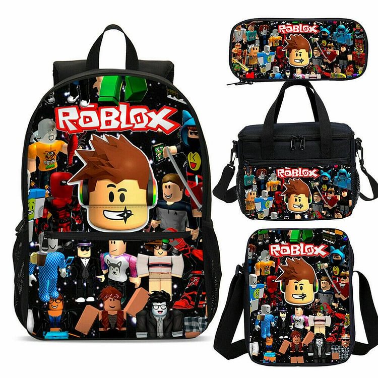 Mayoulove Casula ROBLOX Kids Backpacks Students School Bag Sets Insulated Lunch Bag Pen Bag Crossbody 4PCS-Mayoulove