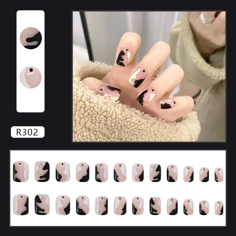 Fake Nail Patch Short Paragraph Ballet Nails Green & White color Finished Nail Piece 24PCS Glue Type nails set free shipping-Nail Inspo