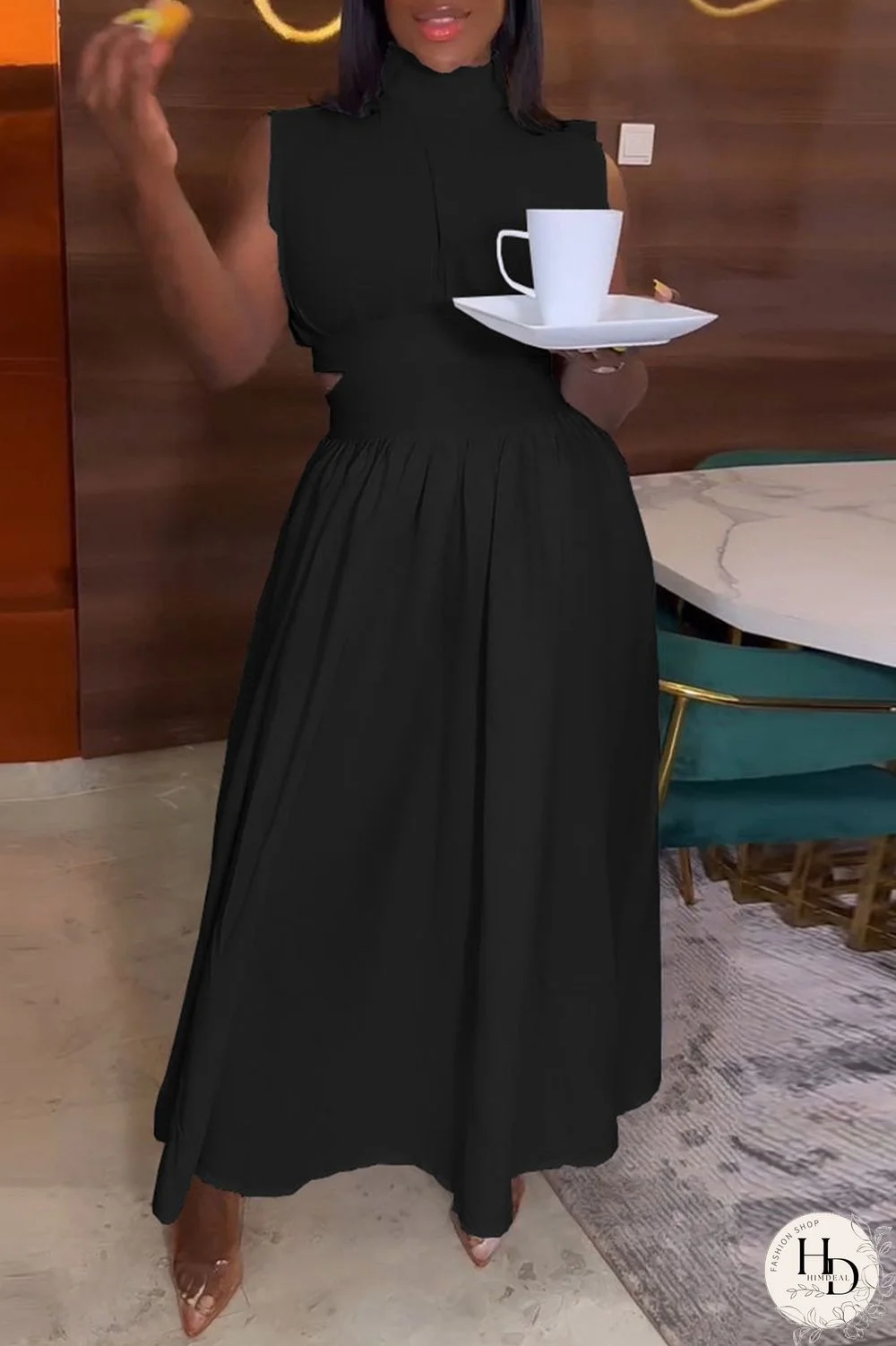 Red Elegant Solid Hollowed Out Patchwork Half A Turtleneck A Line Dresses