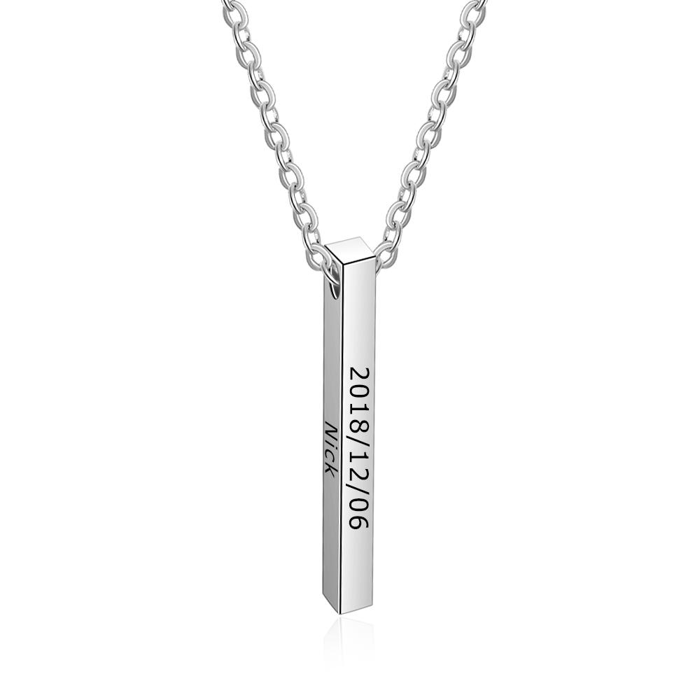 Personalized Vertical Bar Necklace Custom Four Sides Engraved 4 Names ...