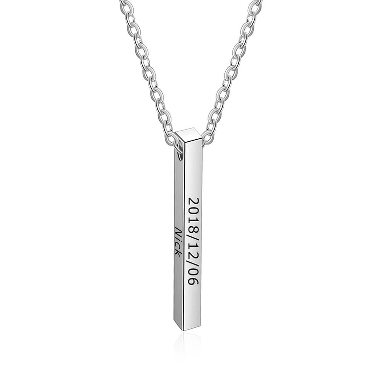 Personalized Vertical Bar Necklace Custom Four Sides Engraved 4 Names 3D Bar Pendant Necklace