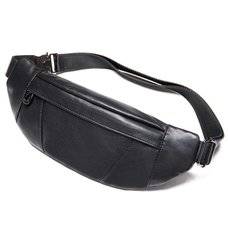 Soft Genuine Leather Adjustable Strap Earphone Jack Multi-Pocket Chest Bag