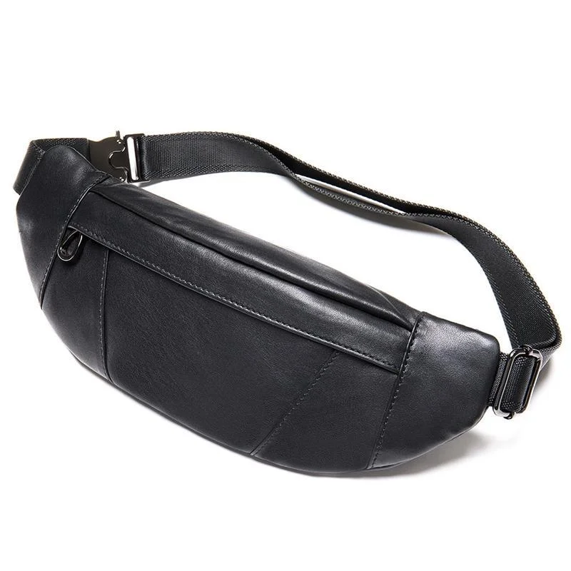Soft Genuine Leather Adjustable Strap Earphone Jack Multi-Pocket Chest Bag