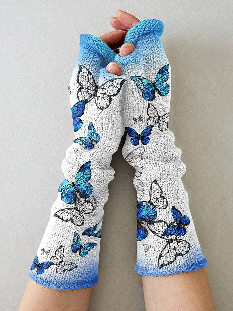 Women's Butterfly Art Printing Fingerless Gloves