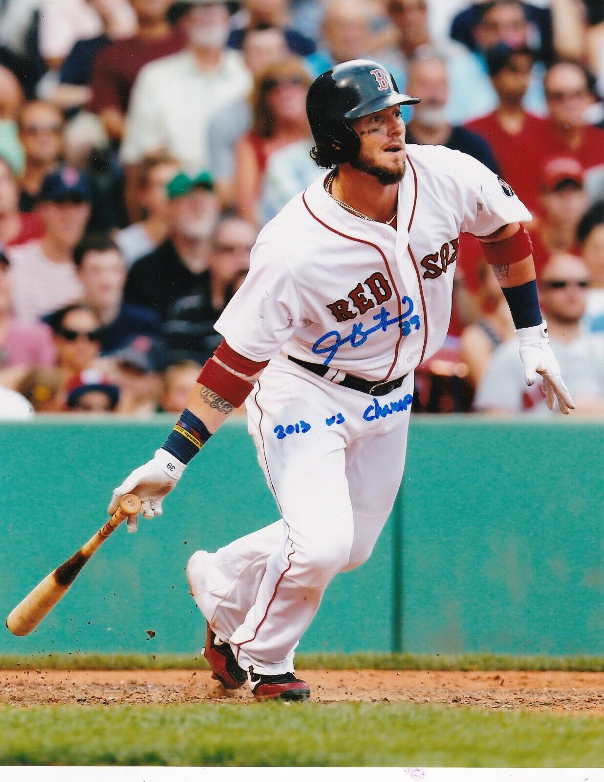 JARROD SALTALAMACCHIA BOSTON RED SOX 2013 WS CHAMPS ACTION SIGNED 8x10