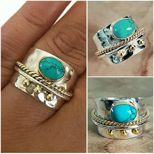 🔥Last Day Promotion 70% OFF-Sterling Silver Turquoise Wide Band Ring