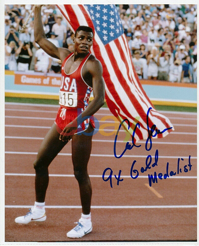 CARL LEWIS USA FLAG SIGNED 8X10 Photo Poster painting AUTOGRAPH 9X GM reprint