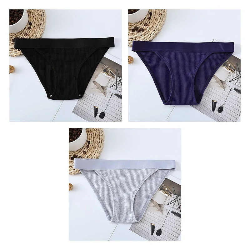 3pcs Cotton Panties Underwear For Women Sports Striped Briefs For Ladies Female Lingerie Woman Intimates Cotton Panties BANNIROU