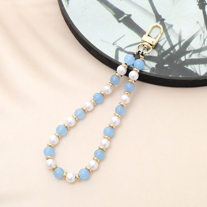 Basic Geometric Artificial Pearl Natural Stone Beaded Mobile Phone Chain
