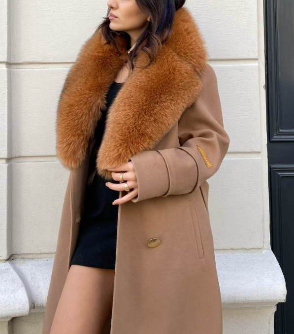 LIMITED Stylish Wool coat, Cashmere winter coat with Real Fox and Argentina Fur,Removable furs coat, coat, warm coat, plus size coat 145