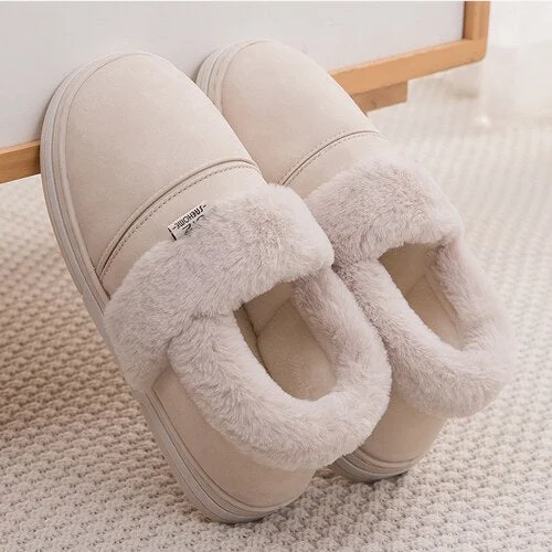 Winter Slippers Men Waterproof PU Leather Slippers Platform Velvet Fur Slippers Warm Home Slippers for Men Soft Comfy Shoes Male