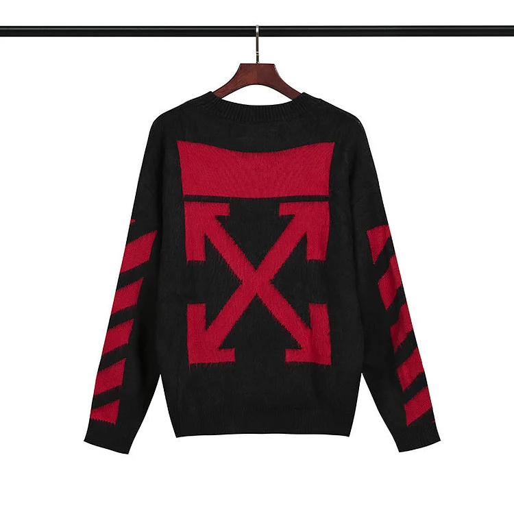 Off White Sweater Autumn and Winter Mohair Black Knitted Sweater