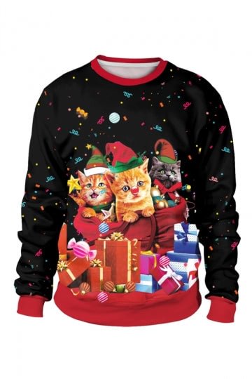 Cute Cat Present Christmas Sweatshirt-elleschic