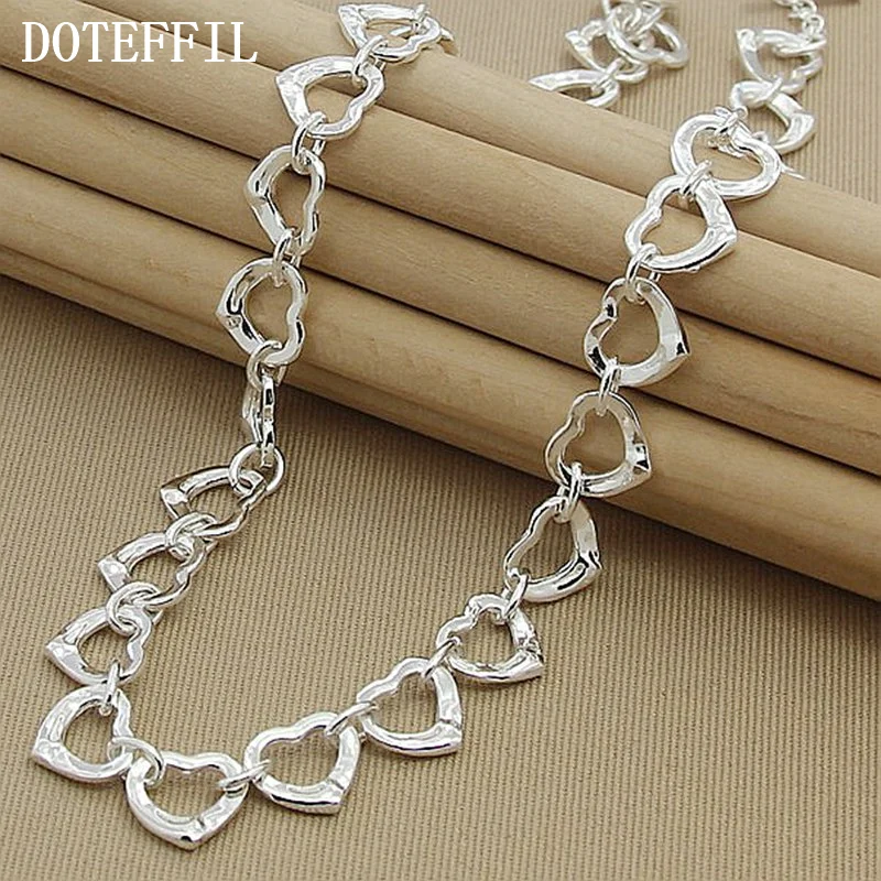 DOTEFFIL 925 Sterling Silver Full Heart Necklace Chain For Women Jewelry