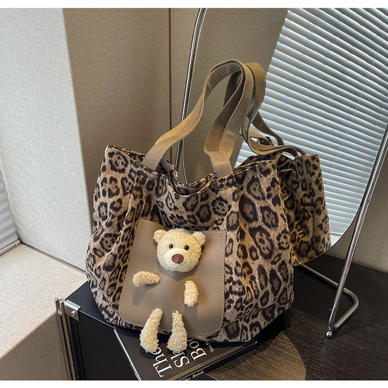 Women’s Large Canvas Leopard Elegant Basic Square Zipper Tote Bag