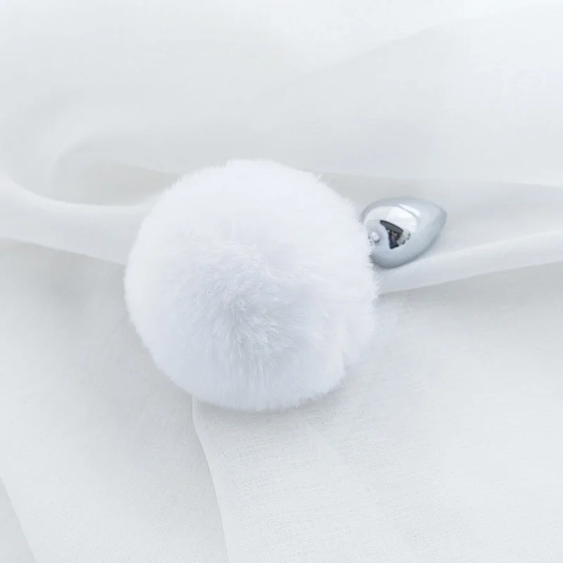 Pink tip white petplay Fox tail butt plug Mental Plush Anal Plug Stainless Steel Prostate BDSM Sex Toys For Women Couple