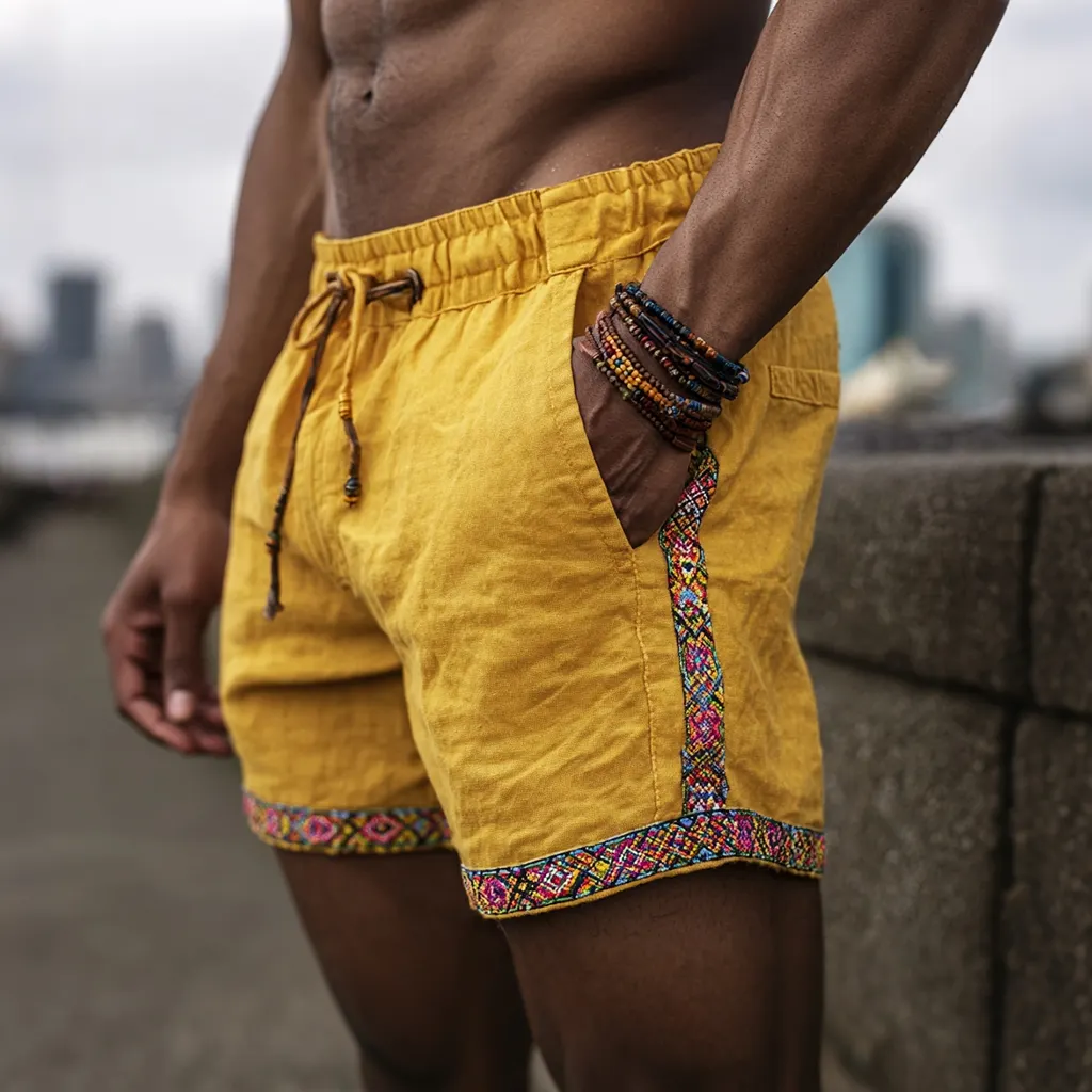 Men's Ethnic-Style Linen Shorts-INSPIREUSE