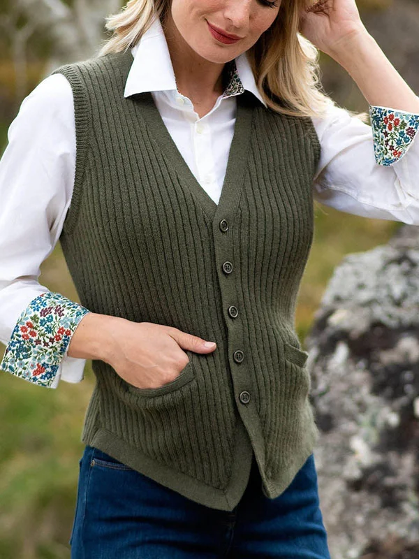 Solid colour knitted warm airy ladies vest