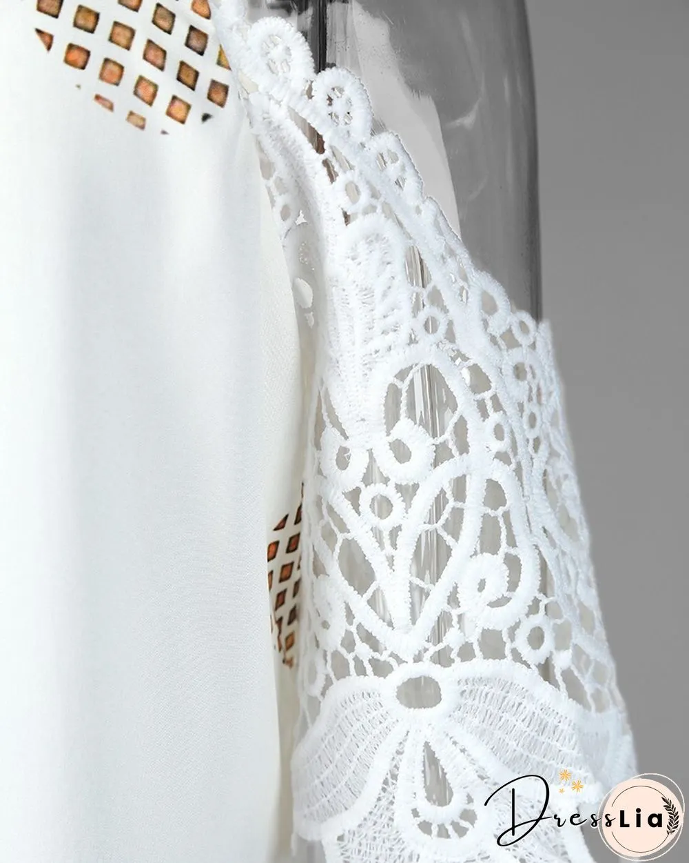 Pineapple Print Cold Shoulder Crochet Lace Dress