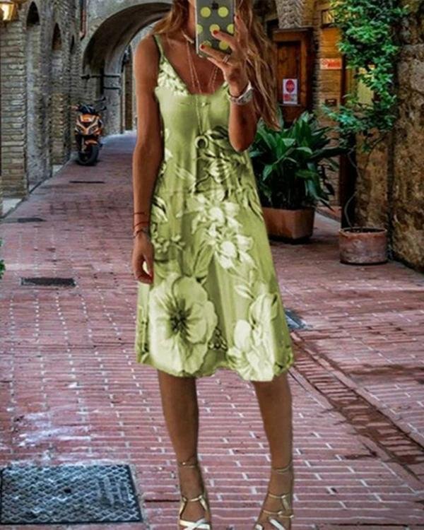 Women's Sundress Knee Length Dress Sleeveless Floral Print Summer Dress - Chicaggo