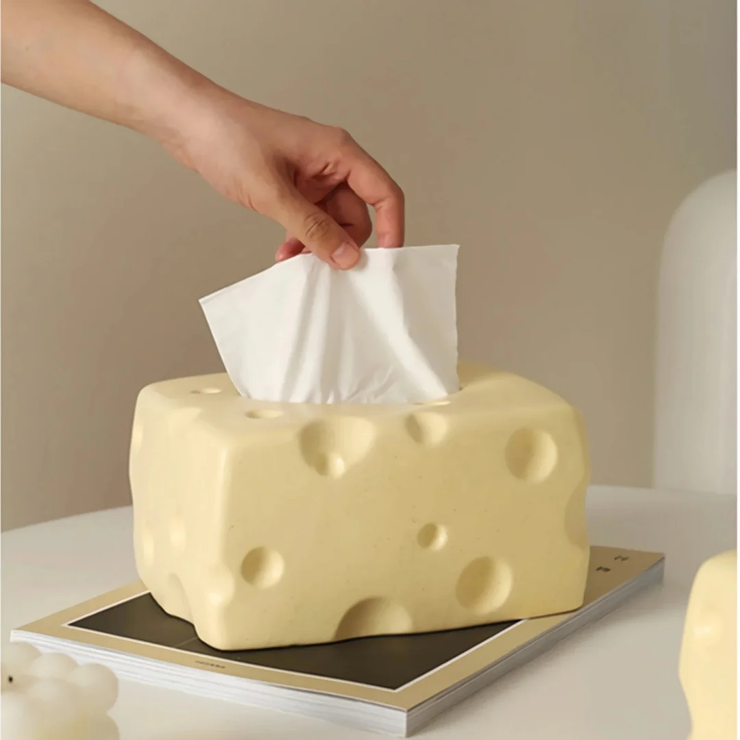 Cute Tissue Boxes Ceramic Cheese Shape Tissue Box Funny Kawaii Korean Napkin Holder Storage Box 