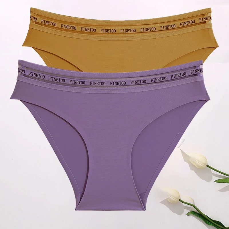 FINETOO 2PCS/Set Women Seamless Panties Lingerie Letter Underpant Ladies 7 Solid Colors L-XXL Woman Sexy Panty Briefs Underwear