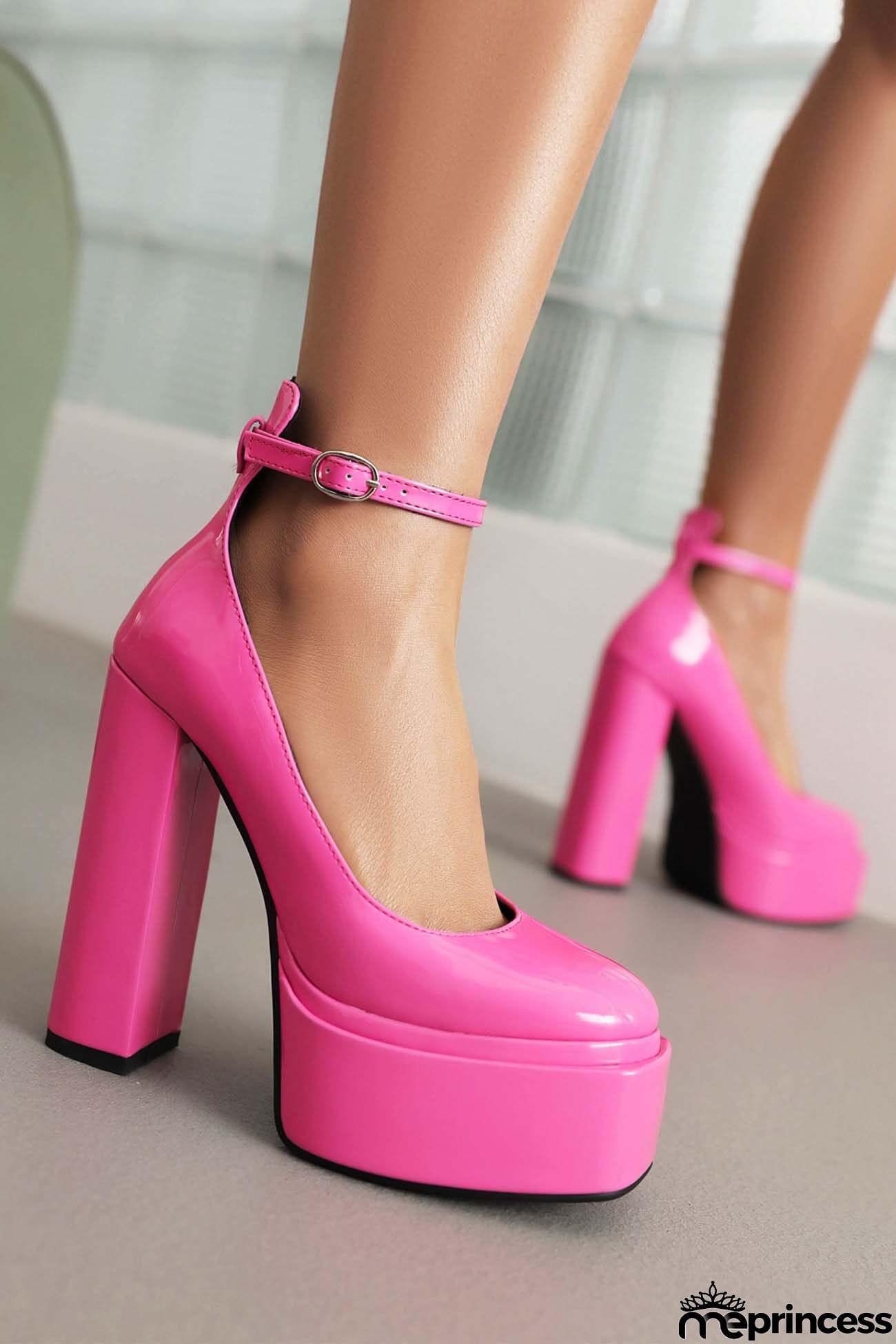 Ankle Strap Platform Chunky Heel Pumps