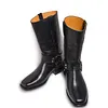 Men Black Leather Motorcycle Boots with Metal Hoops