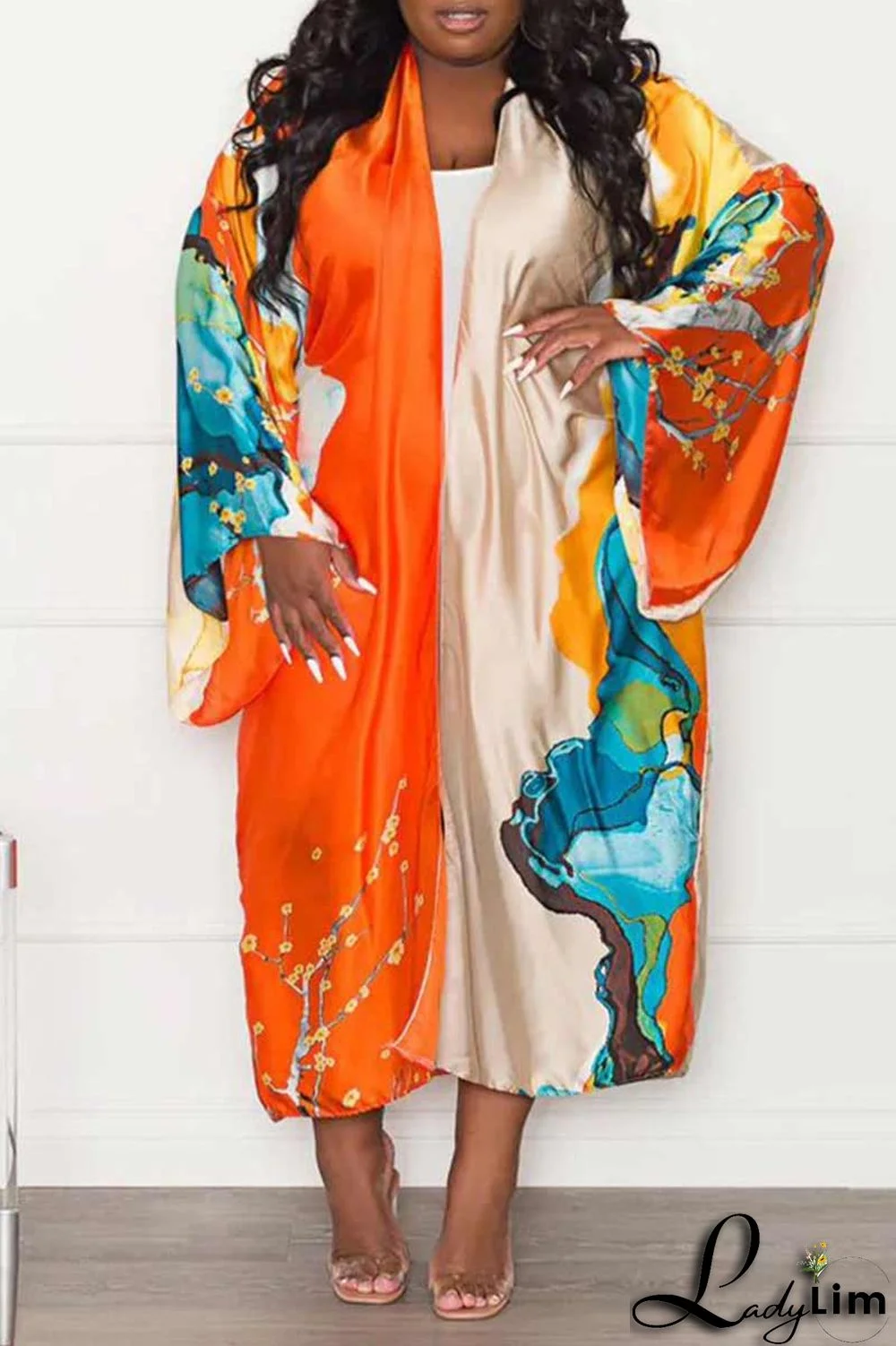 Yellow Fashion Casual Print Patchwork Outerwear(Without Belt)