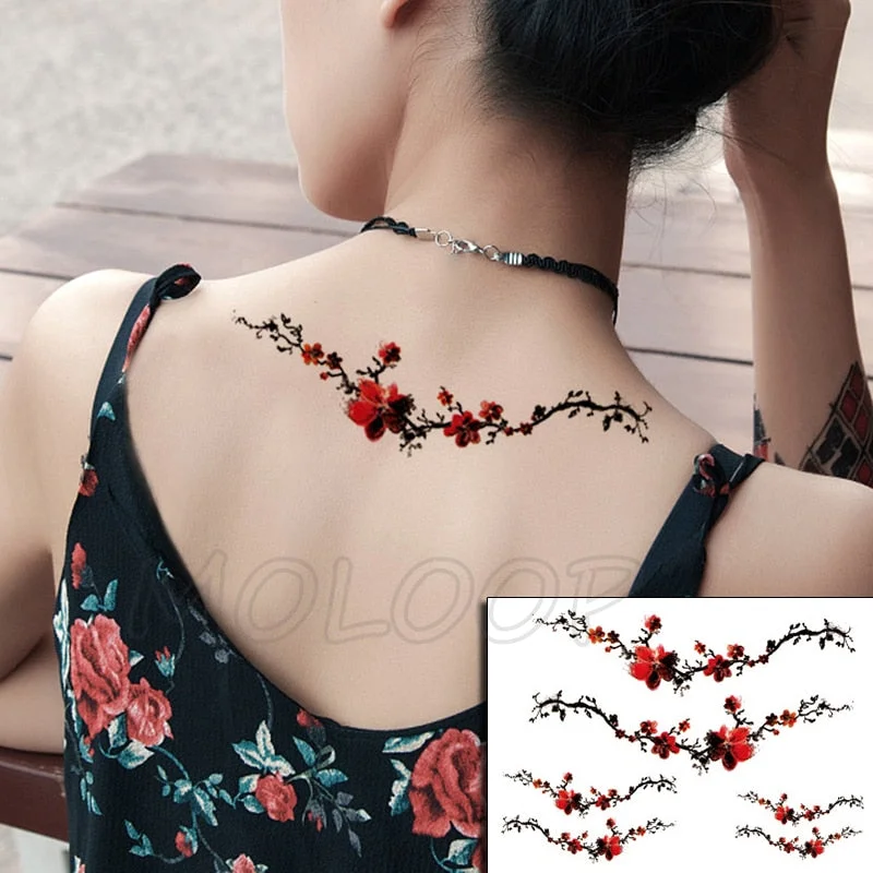 Temporary Tattoo Stickers Rose Sapphire Red Flower Fake Tatto Waterproof Tatoo Back Leg Arm Belly Big Size for Women Men Girl
