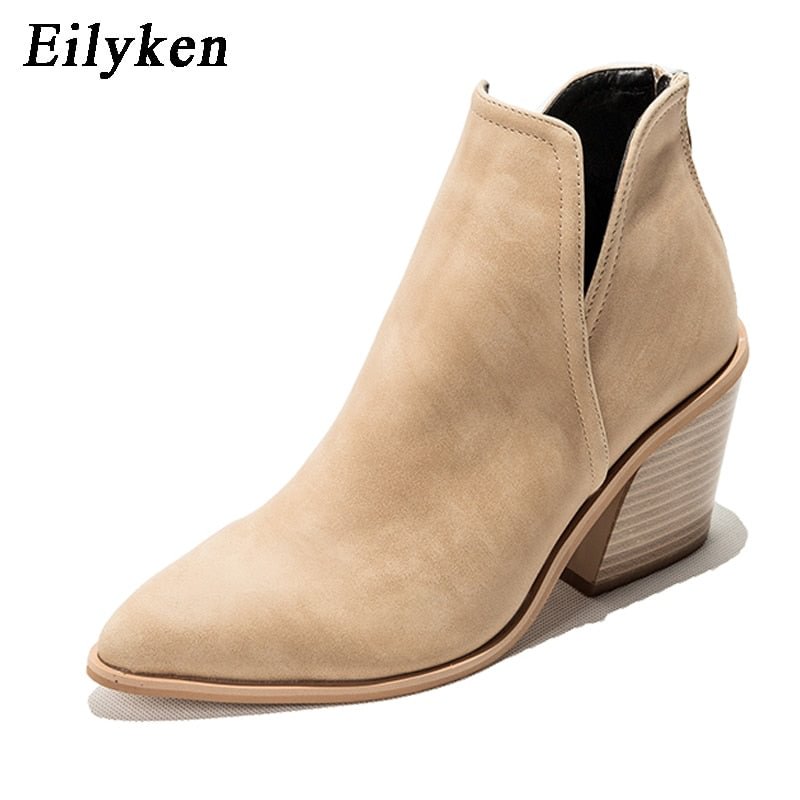 EilyKen Autumn Winter Casual Western Cowboy Ankle Boots Women Snake Cowgirl Booties Short Cossacks Botas High Heels Shoes