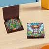 Cute Puppy Garden Wooden DIY Diamond Painting Sticky Notes Holder with 160 Blank Notepads, Round Drill, 9.8x9.8x2.4cm, Perfect for Home Office Decor and Craft Gifts