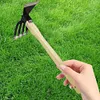 Mini Hoe and Cultivator with Wooden Handle Dual-purpose Hoe Garden Rake Tool