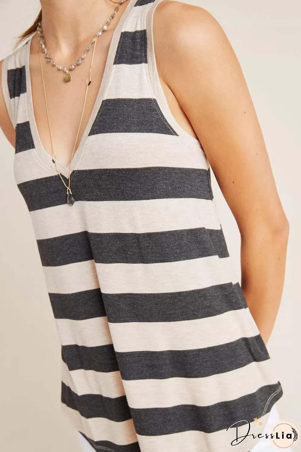 Cozy Striped Sleeveless V Neck Tank Top