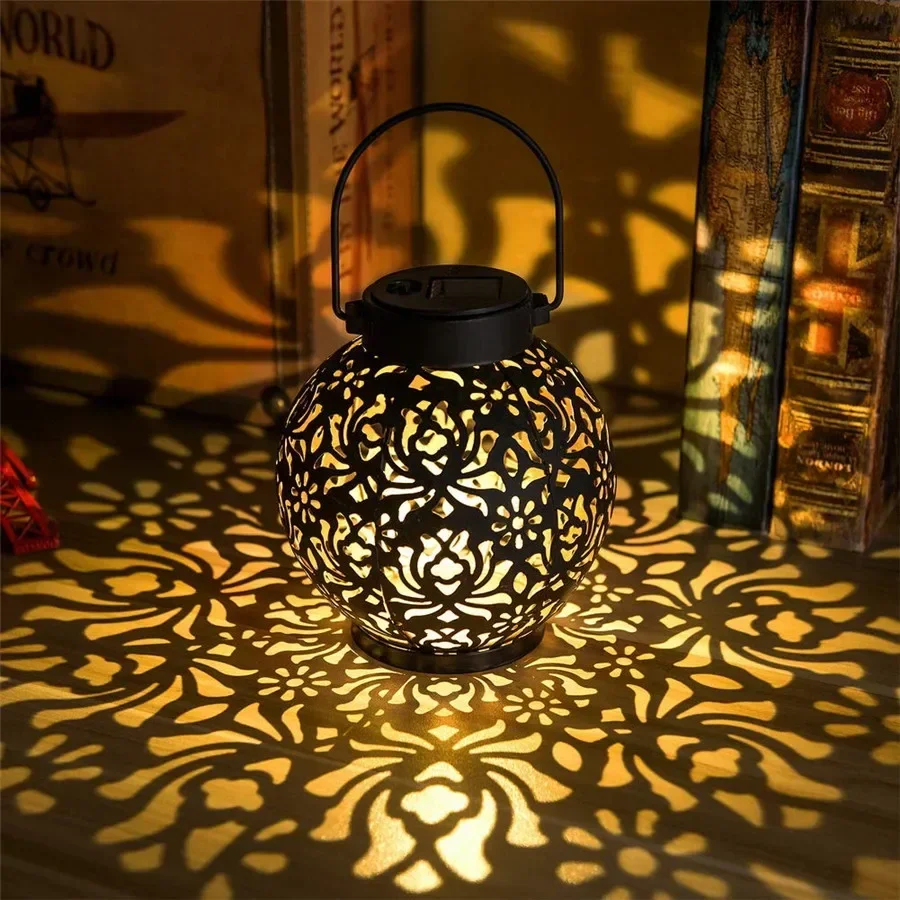Tegooe Tegooe Solar Powered Hanging Lantern - Iron Art Hollowed-Out Projection Light for Garden Patio Decoration