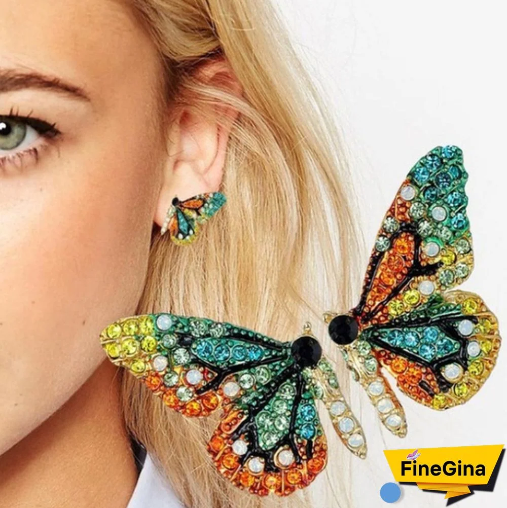 Colorful crystal butterfly earrings woman dream earrings butterfly wing earrings