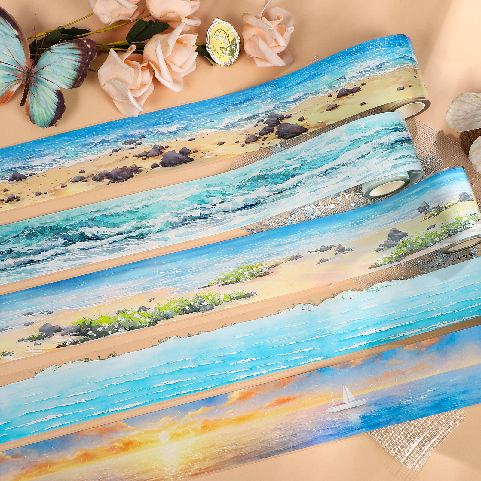 PET 테이프 - 빈티지 바다 해변 일몰 풍경