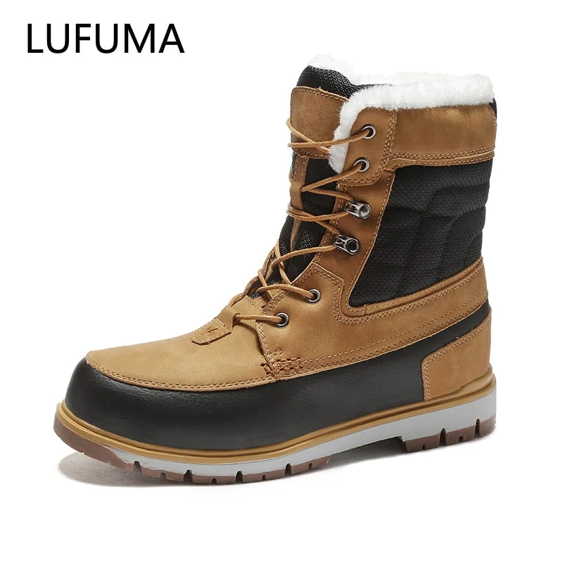 LUFUMA Winter Warm Plush Fur Snow Boots Men Ankle Boot Quality Casual Motorcycle Boot Waterproof Men's Boots Big Size 39-47