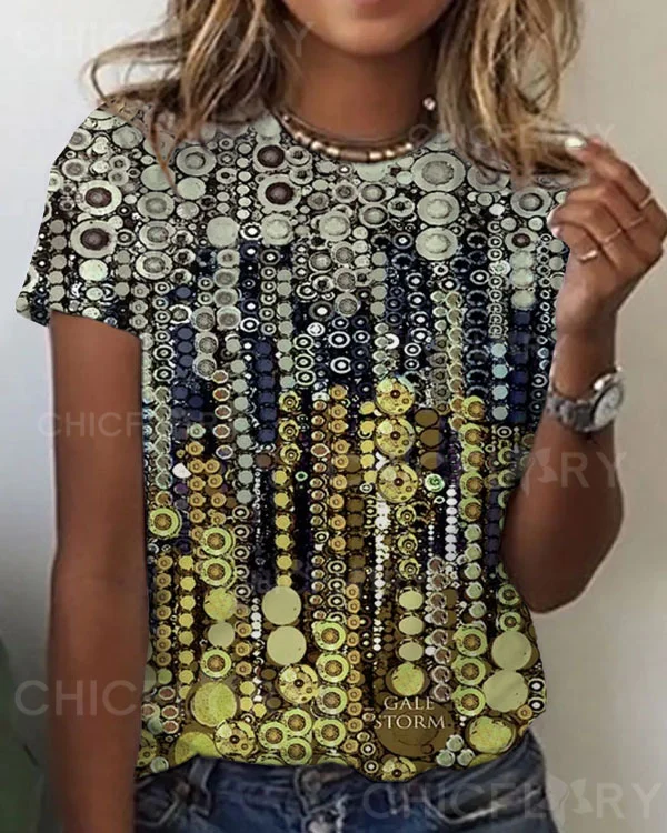 Women's Floral  Abstract Pattern Crew Neck T-shirt