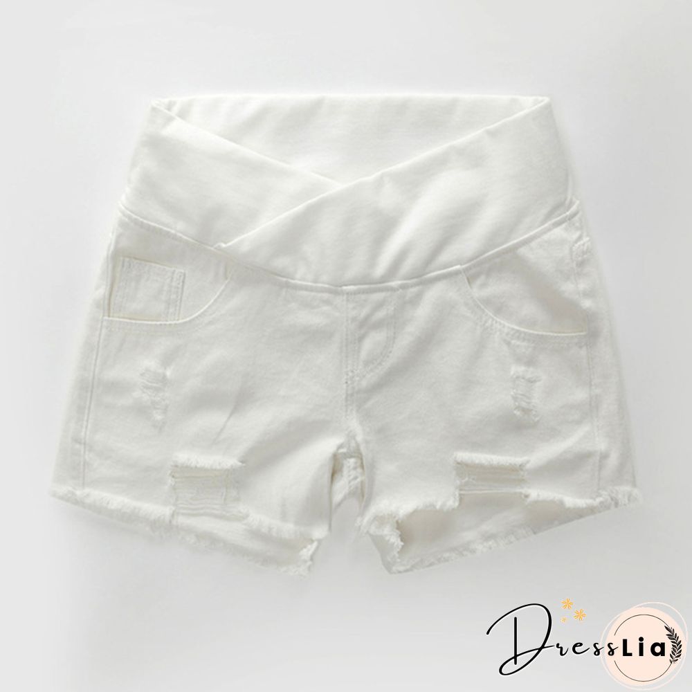 Pregnant Women's Ripped Hole Loose Denim Maternity Shorts Summer Casual Belly Clothes
