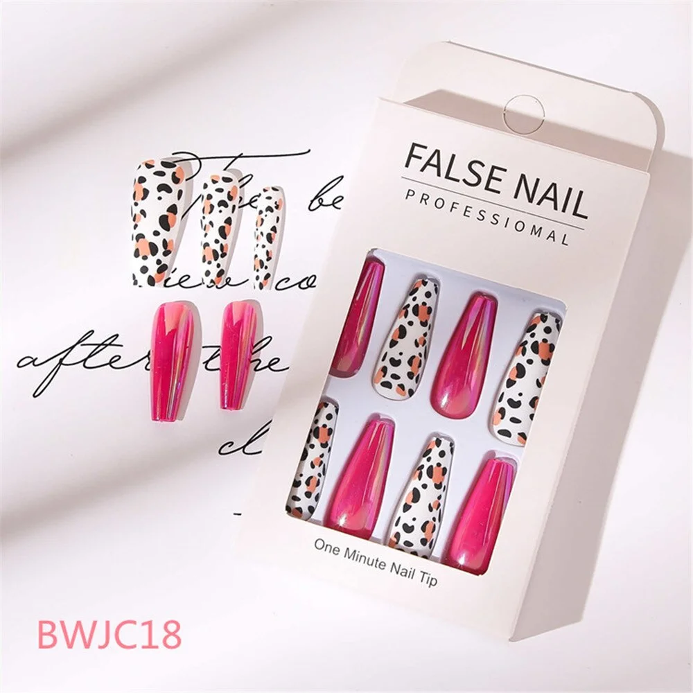 24 Pcs Long Design Ballet Coffin Fake Nails Sequins False Nail Artificial Plastic Press On False Nail Tips Manicure Nail Art