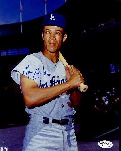 Maury Wills Dodgers Signed Jsa Cert Sticker 8x10 Photo Poster painting Authentic Autograph