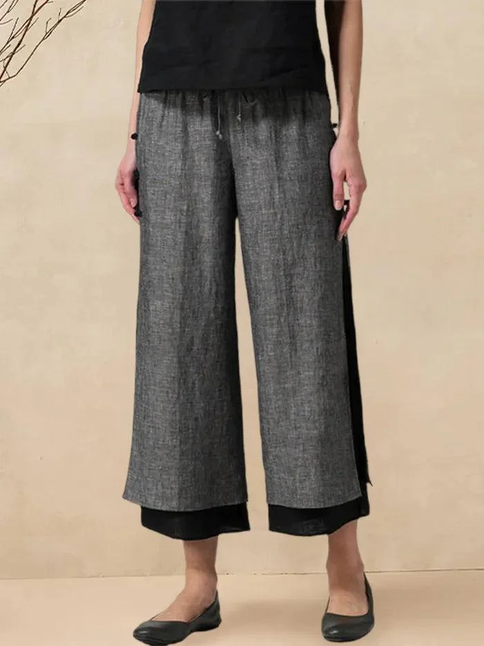 100% Linen Double Layer Handmade Capri Pants STELLA