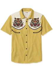 【ANTIGEL】新作TShort★TIGRE REBELLE Men's Retro tattoo Tiger Print 100% Cotton Shirt