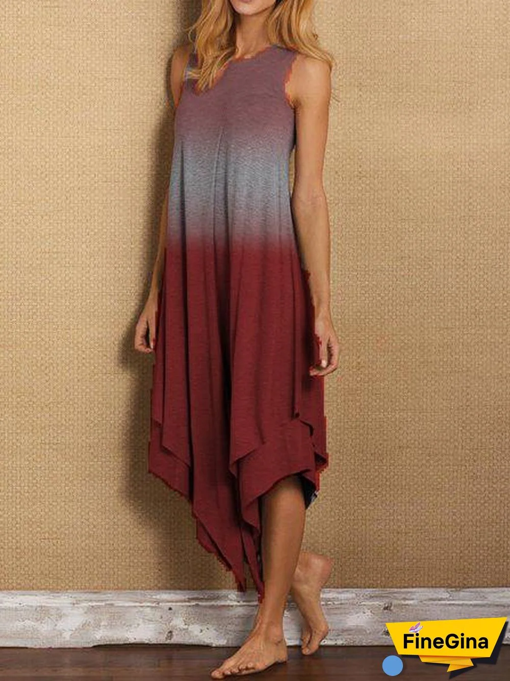 Crew Neck Sleeveless Cotton-Blend Casualdress