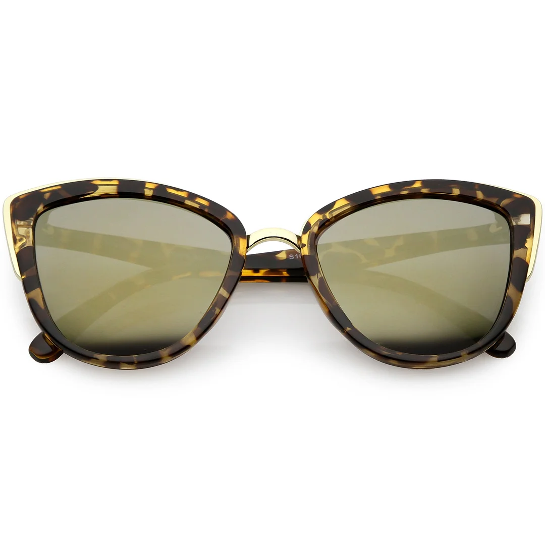 Women's Oversize Cat Eye glasses Metal Trim Colored Mirror Lens 51mm