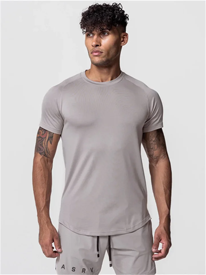 Summer New Men's Sports T-shirt Trend Quick Dry Breathable Round Neck Ice Silk Short-sleeved Male Solid Color Hem Open Bottoming Shirt | 168DEAL