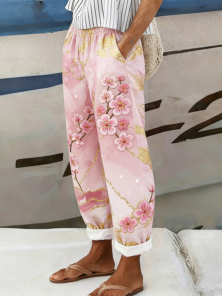 Japanese Cherry Blossom Abstract Marble Art Comfy Pants wearshes