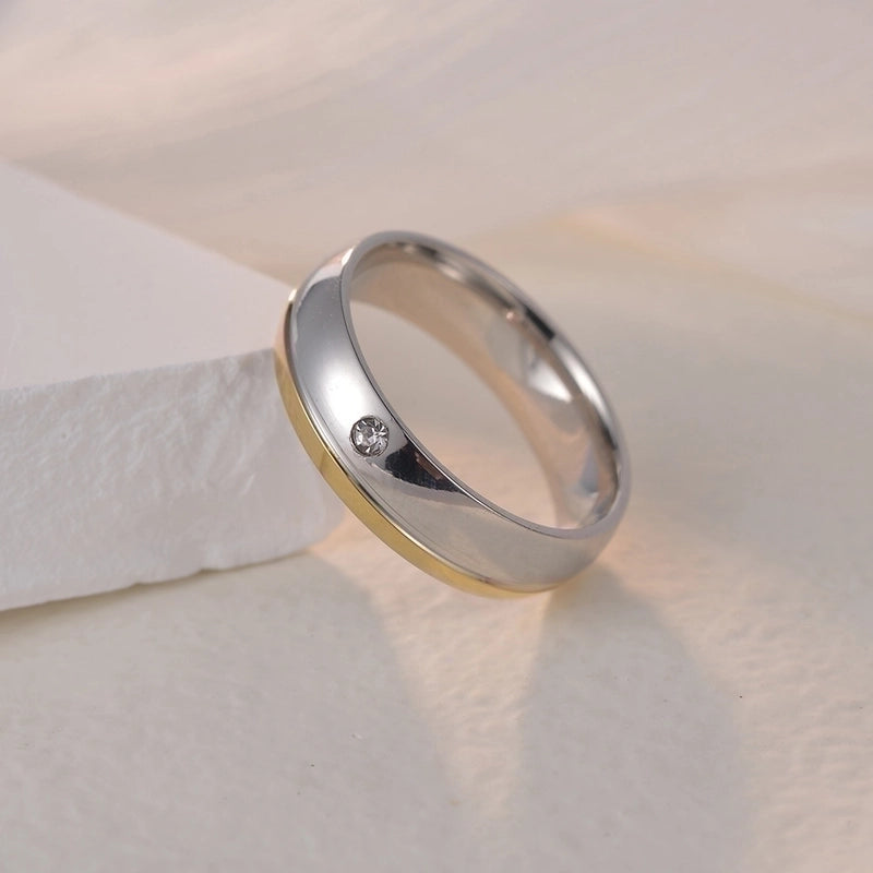 Minimalist Geometric 201 Stainless Steel Zircon Gold Plated Plating Inlay Rings